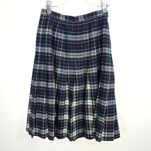 Vintage 70s Pendleton 100% Wool Pleated Plaid Skirt Blue Green White Red